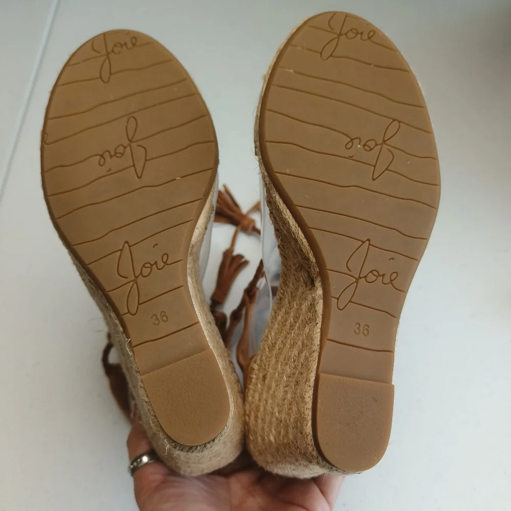 Joie light brown Phyllis suede leather wedge espadrille tie up sandals size 36 w